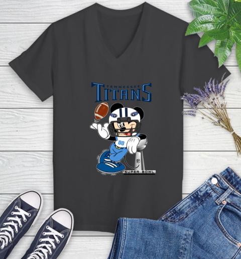 NFL Tennessee Titans Mickey Mouse Disney Super Bowl Football T Shirt Women's V-Neck T-Shirt 8