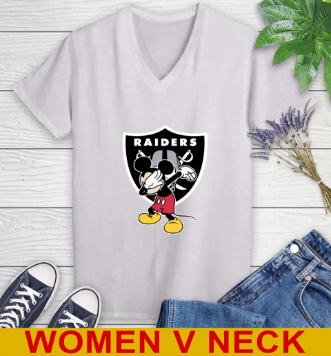 Oakland Raiders NFL Football Dabbing Mickey Disney Sports Women's V-Neck T-Shirt