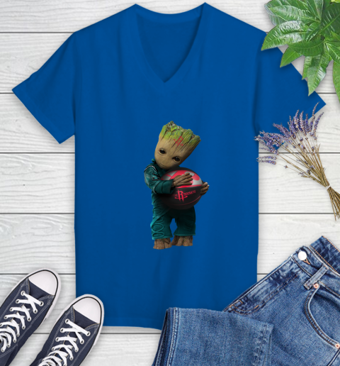 NBA Groot Guardians Of The Galaxy Basketball Sports Houston Rockets Women's V-Neck T-Shirt 10