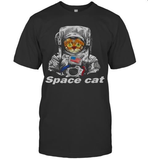 Astronaut Space Cat America Flag T-Shirt