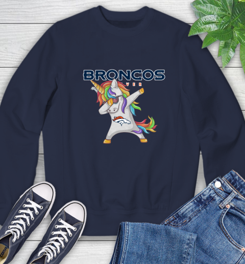 Denver Broncos NFL Football Funny Unicorn Dabbing Sports Sweatshirt 3
