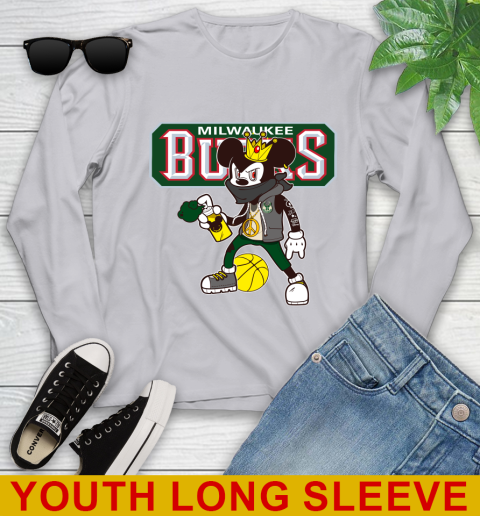 Milwaukee Bucks NBA Basketball Mickey Peace Sign Sports Youth Long Sleeve 6
