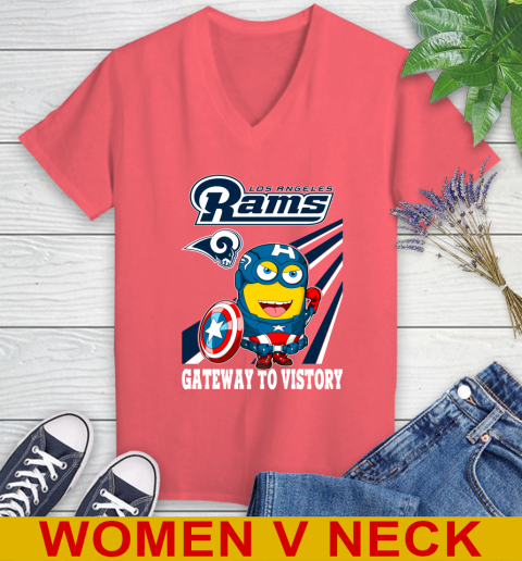 NFL Football Los Angeles Rams Captain America Marvel Avengers Minion Shirt Women's V-Neck T-Shirt 6