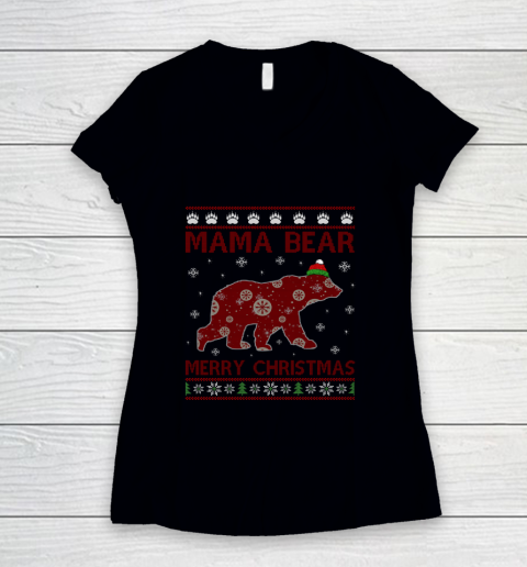 Mama Bear Bear Merry Christmas Matching Family Women's V-Neck T-Shirt