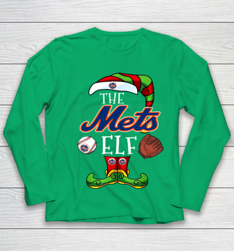 New York Mets Christmas ELF Funny MLB Youth Long Sleeve 4