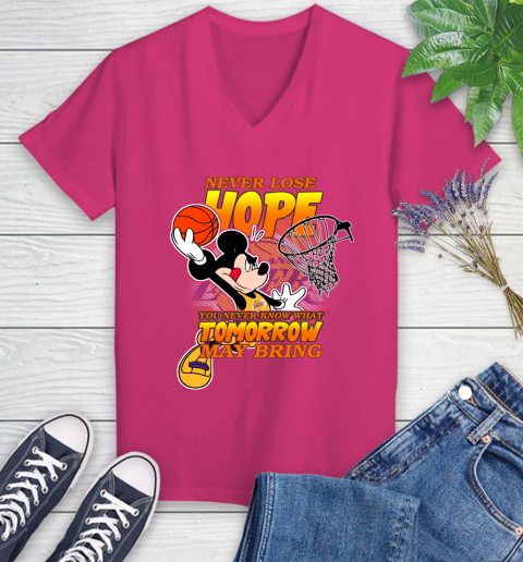 Los Angeles Lakers NBA Basketball Mickey Disney Never Lose Hope Women's V-Neck T-Shirt 9