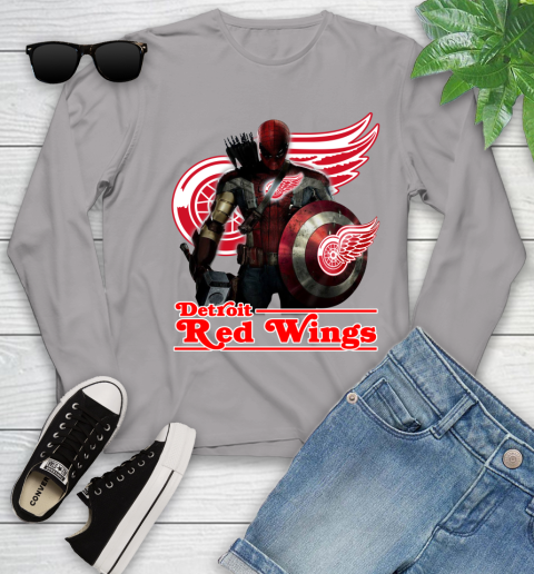 NHL Captain America Thor Spider Man Hawkeye Avengers Endgame Hockey Detroit Red Wings Youth Long Sleeve 5