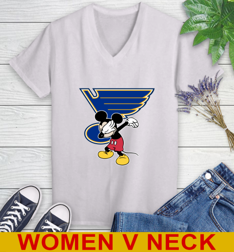 St.Louis Blues NHL Hockey Dabbing Mickey Disney Sports Women's V-Neck T-Shirt