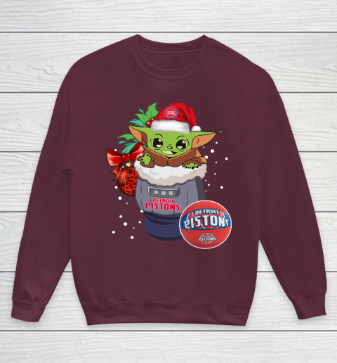 Detroit Pistons Christmas Baby Yoda Star Wars Funny Happy NBA Youth Sweatshirt 5