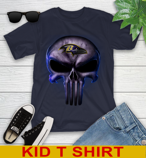 Baltimore Ravens NFL Football Punisher Skull Sports Youth T-Shirt 2