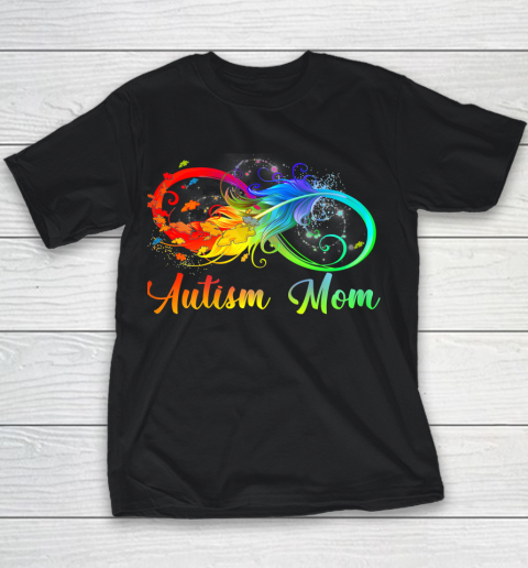 Womens Tu Autism Mom Colorful Feather Autism Awareness Support Youth T-Shirt