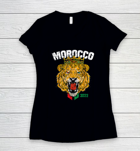 Morocco Lion Flag Sport Soccer Football Proud Women's V-Neck T-Shirt