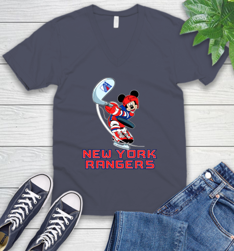 NHL Hockey New York Rangers Cheerful Mickey Mouse Shirt V-Neck T-Shirt 8