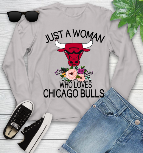 NBA Just A Woman Who Loves Chicago Bulls Basketball Sports Youth Long Sleeve 9