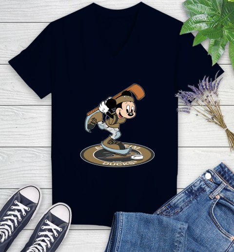 NHL Hockey Anaheim Ducks Cheerful Mickey Disney Shirt Women's V-Neck T-Shirt 3