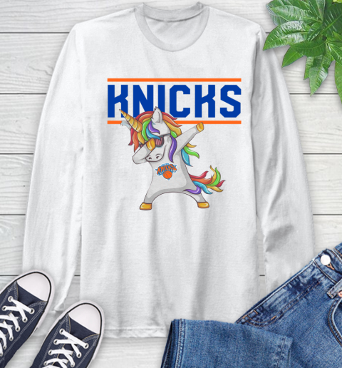 New York Knicks NBA Basketball Funny Unicorn Dabbing Sports Long Sleeve T-Shirt