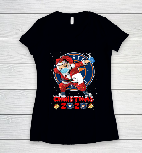 Houston Astros Funny Santa Claus Dabbing Christmas 2020 MLB Women's V-Neck T-Shirt