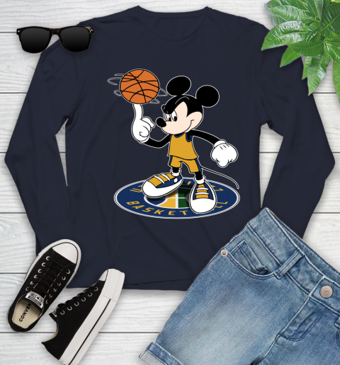 NBA Basketball Utah Jazz Cheerful Mickey Disney Shirt Youth Long Sleeve 3