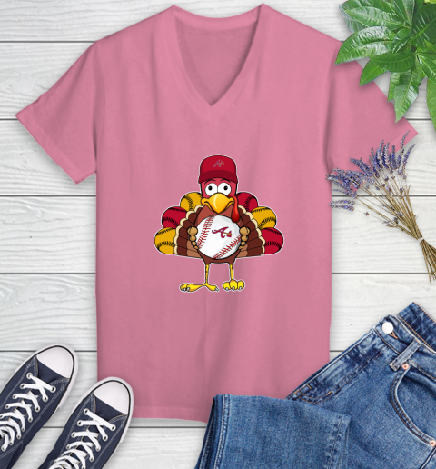 Atlanta Braves Turkey thanksgiving Women's V-Neck T-Shirt 13