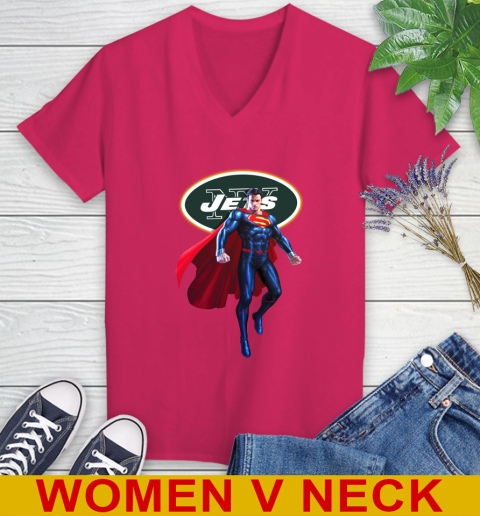 NFL Superman DC Sports Football New York Jets Women's V-Neck T-Shirt 10