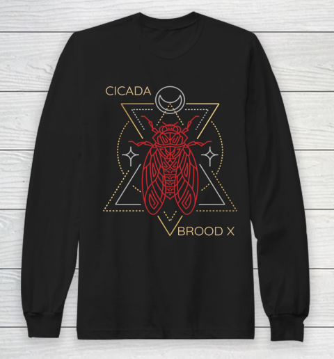 Cicada 2021 Funny tshirt Brood X Magical Lunar Line Drawing Long Sleeve T-Shirt