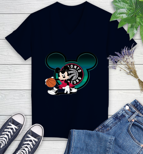 NBA Toronto Raptors Mickey Mouse Disney Basketball Women's V-Neck T-Shirt 3