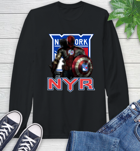 NHL Captain America Thor Spider Man Hawkeye Avengers Endgame Hockey New York Rangers Long Sleeve T-Shirt 2