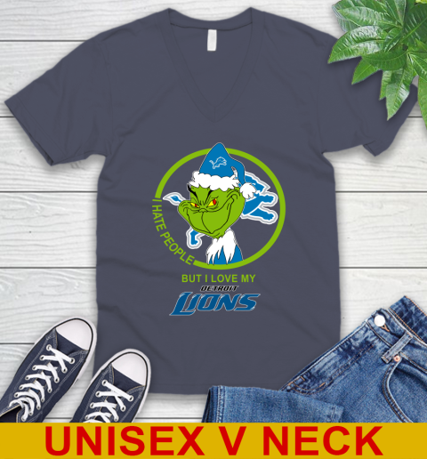 Detroit Lions NFL Christmas Grinch I Hate People But I Love My Favorite Football Team V-Neck T-Shirt 8