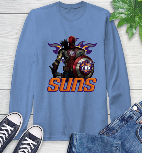 Phoenix Suns NBA Basketball Captain America Thor Spider Man Hawkeye Avengers Long Sleeve T-Shirt 11