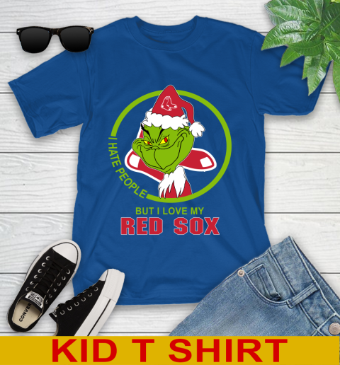 Boston Red Sox MLB Christmas Grinch I Hate People But I Love My Favorite Baseball Team Youth T-Shirt 9