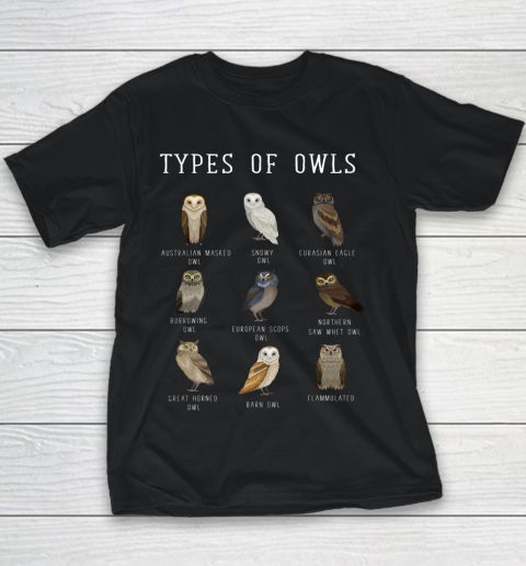 Types of Owls Shirt Educational Cute Owl Lover Youth T-Shirt
