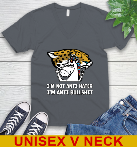 Jacksonville Jaguars NFL Football Unicorn I'm Not Anti Hater I'm Anti Bullshit V-Neck T-Shirt 5