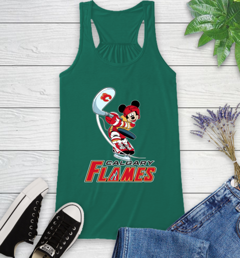 NHL Hockey Calgary Flames Cheerful Mickey Mouse Shirt Racerback Tank 7