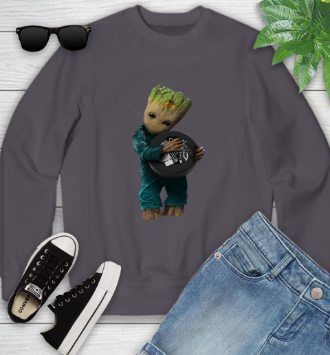 NHL Groot Guardians Of The Galaxy Hockey Sports Chicago Blackhawks Youth Sweatshirt 6