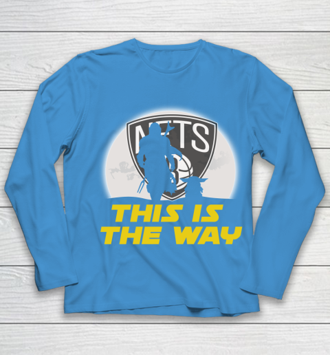 Brooklyn Nets NBA Basketball Star Wars Yoda And Mandalorian This Is The Way Youth Long Sleeve 5