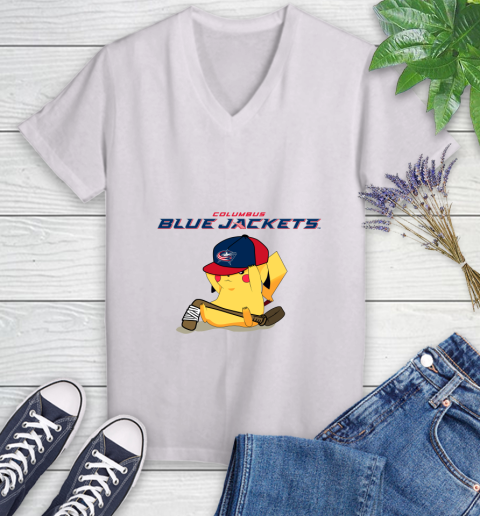 NHL Pikachu Hockey Sports Columbus Blue Jackets Women's V-Neck T-Shirt