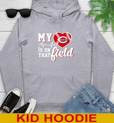 MLB My Heart Is On That Field Baseball Sports Cincinnati Reds Youth Hoodie - Image 7