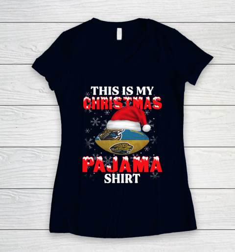 Jacksonville Jaguars This Is My Christmas Pajama Shirt NFL Women's V-Neck T-Shirt 2