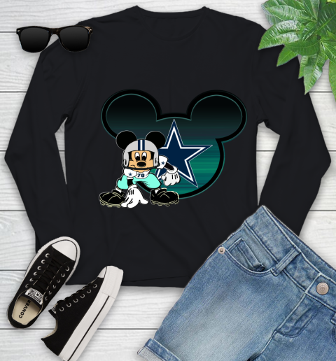 NFL Dallas Cowboys Mickey Mouse Disney Football T Shirt Youth Long Sleeve 2