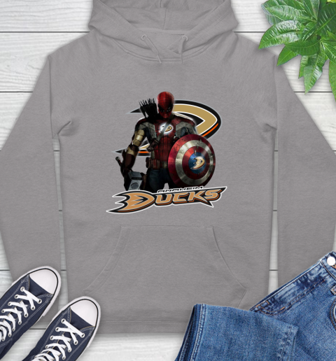 NHL Captain America Thor Spider Man Hawkeye Avengers Endgame Hockey Anaheim Ducks Hoodie 6