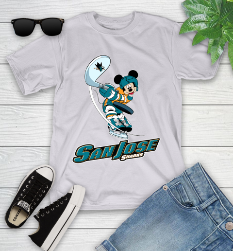 NHL Hockey San Jose Sharks Cheerful Mickey Mouse Shirt Youth T-Shirt 4