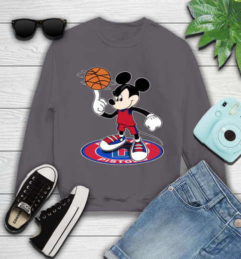 NBA Basketball Detroit Pistons Cheerful Mickey Disney Shirt Youth Sweatshirt - Image 6
