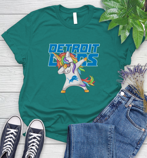 Detroit Lions NFL Football Funny Unicorn Dabbing Sports Women's T-Shirt 12