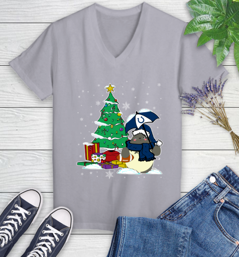 Indianapolis Colts NFL Football Cute Tonari No Totoro Christmas Sports Women's V-Neck T-Shirt 4