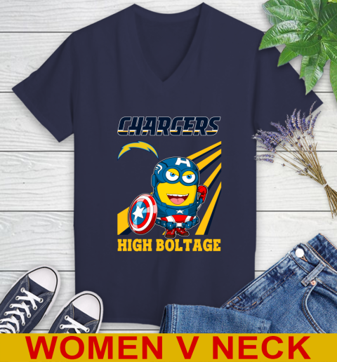 NFL Football Los Angeles Chargers Captain America Marvel Avengers Minion Shirt Women's V-Neck T-Shirt 12