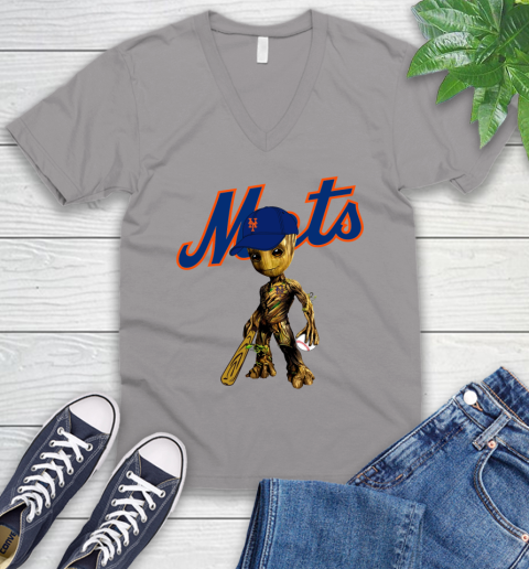MLB New York Mets Groot Guardians Of The Galaxy Baseball V-Neck T-Shirt 4