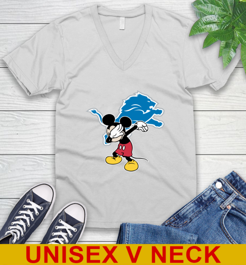 Detroit Lions NFL Football Dabbing Mickey Disney Sports V-Neck T-Shirt