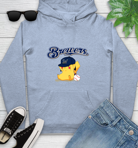 MLB Pikachu Baseball Sports Milwaukee Brewers Youth Hoodie 10
