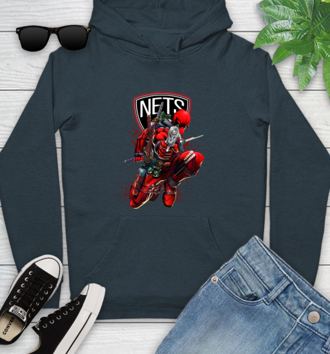 NBA Deadpool Marvel Comics Sports Basketball Brooklyn Nets Youth Hoodie 8