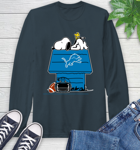 Detroit Lions NFL Football Snoopy Woodstock The Peanuts Movie Long Sleeve T-Shirt - Image 9
